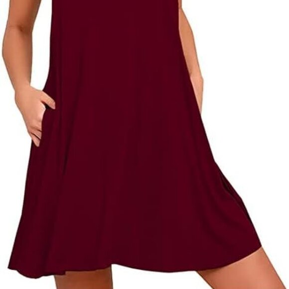 Weaczzy Red Wine Sleeveless Stretchy Swing Tank Dress with Pockets Size Medium - Picture 5 of 13